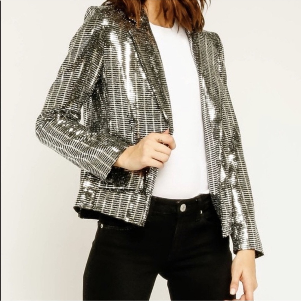 Olivaceous black with silver sequin semi cropped blazer